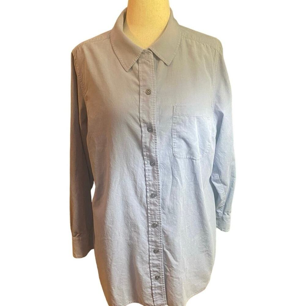 Soft Surroundings Women’s Top, Light Blue, Size 1X, Long Sleeve, Cotton/Rayon